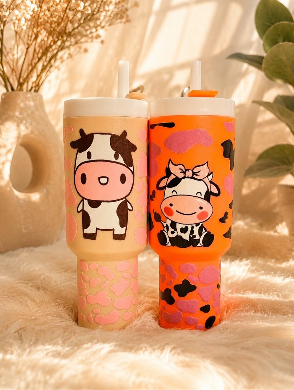 Cute Cow Pattern Tumbler Keychain/Bag Charms Set Of 2